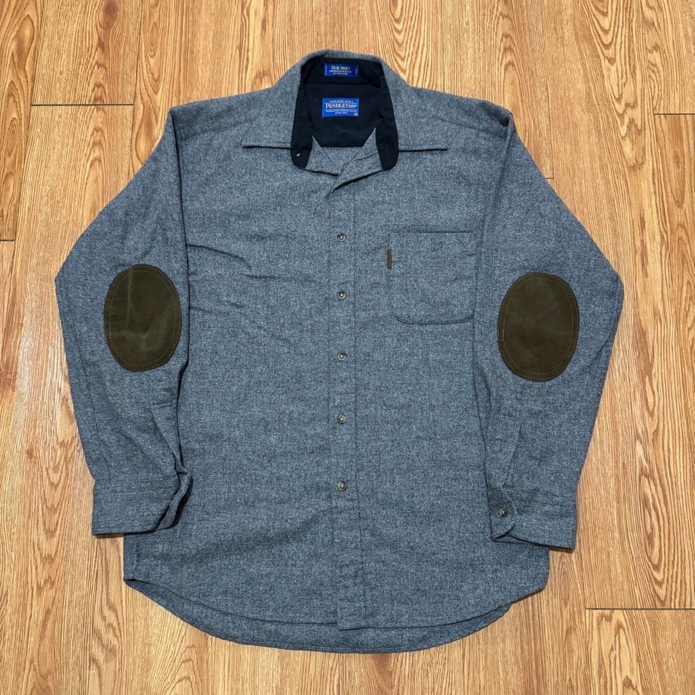 Pendleton Men's Trail Shirt Medium Gray Elbow Patch Button Up Wool Preppy